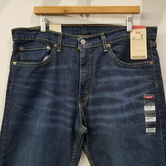 LEVIS 505 Regular Stretch Straight Leg Blue Jeans Pants Men's Size 36 X 30 - Picture 2 of 7